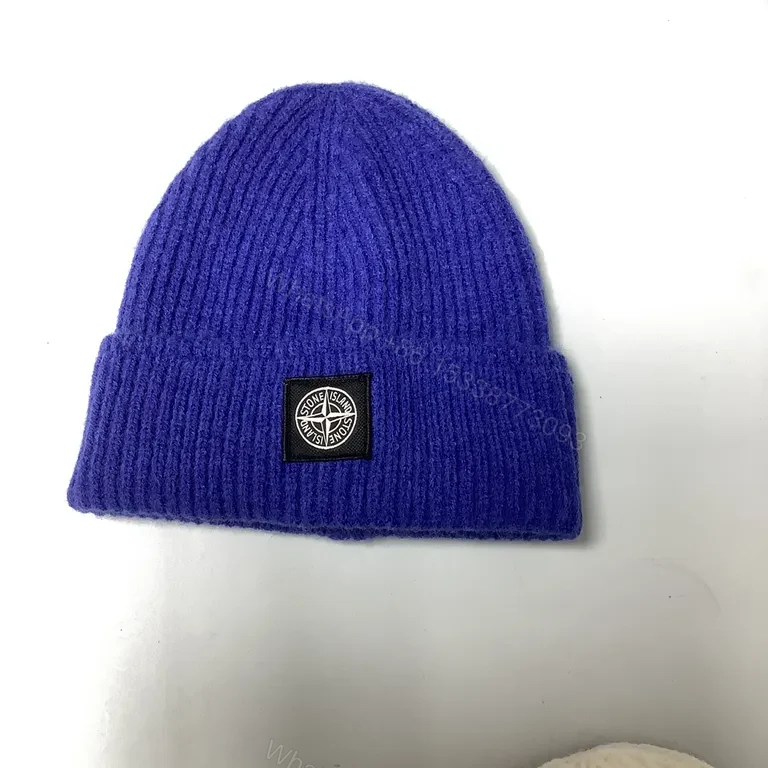 View 6 of Stone Island Wool-Blend Knit Beanie with Compass Patch, Navy