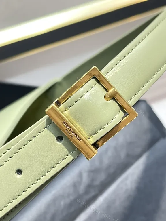 View 3 of Deep Green Leather Rectangular Bag with Gold YSL Logo