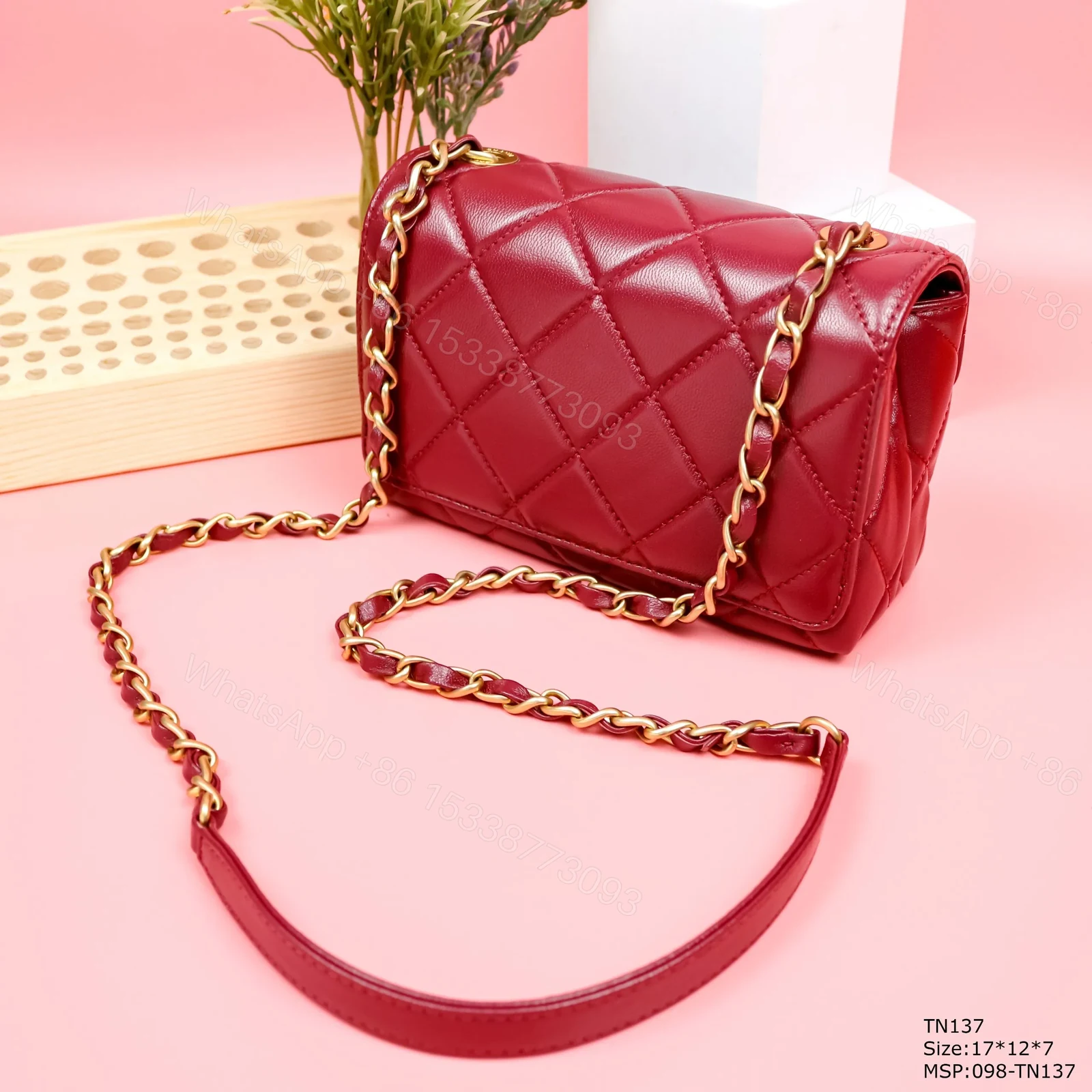 View 2 of Chanel Woman’s Red High Best Quality Handbag Lock With Stone 17x12x7cm