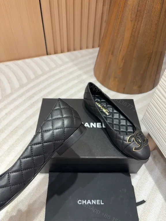 View 4 of Chanel-Style Quilted Leather Ballet Flats â€“ Interlocking Emblem