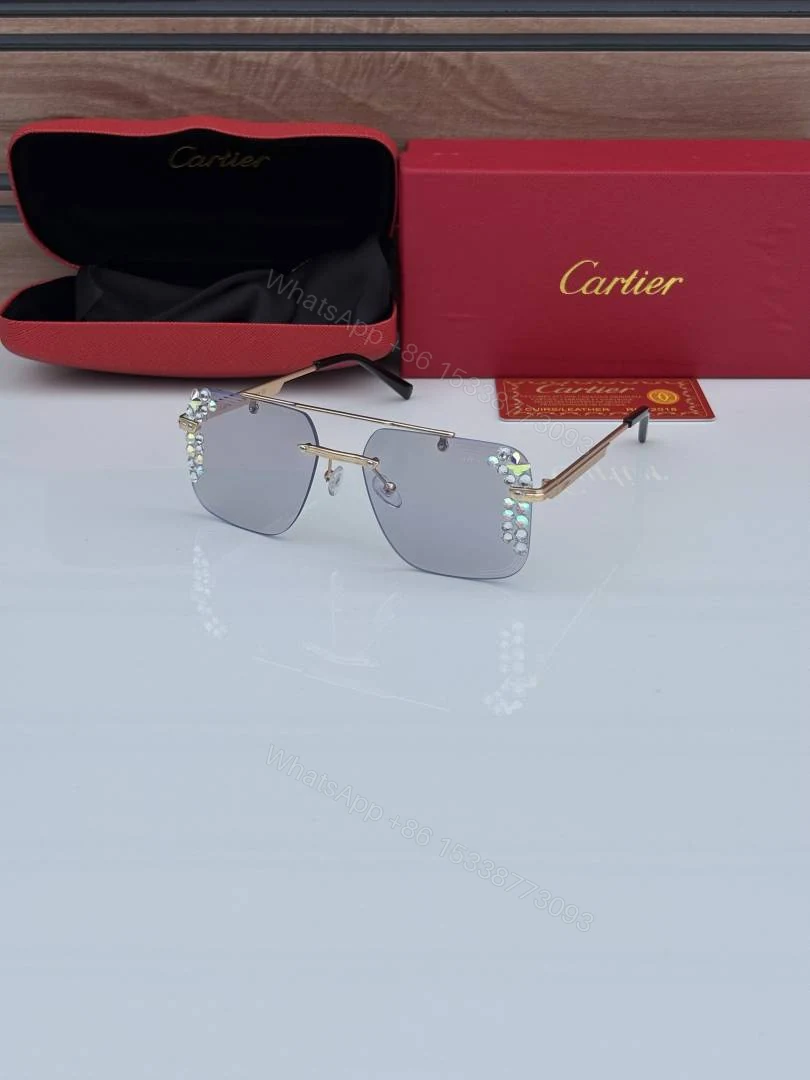 First Copy Cartier Silver Aviator Sunglasses Grey Lens Unisex UV Protection — view 1