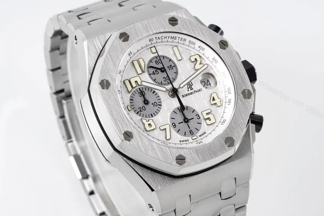 View 2 of JF Factory Audemars Piguet Royal Oak Offshore Stainless Steel Bracelet Watch with Exclusive 4404 Chronograph Movement – Silver Dial