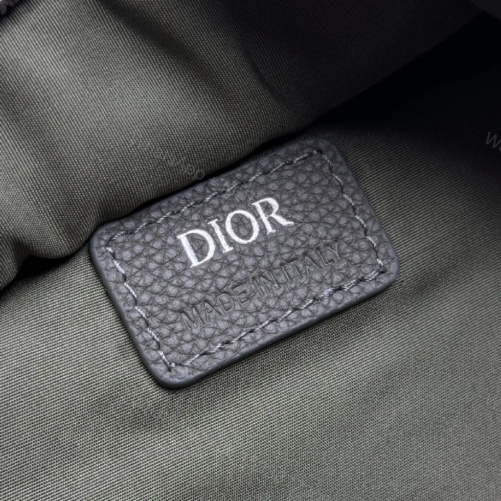 View 6 of Olive Leather-Textured Compact Backpack with Dior-Inspired Pattern