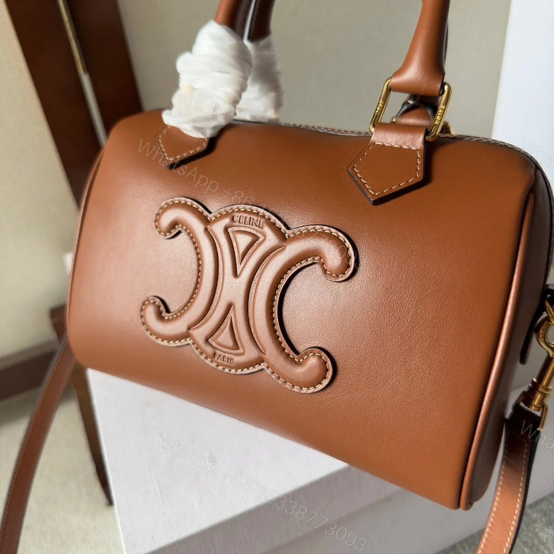 View 5 of CELINE SMALL BOSTON BAG IN SMOOTH CALFSKIN WITH CUIR TRIOMPHE BROWN