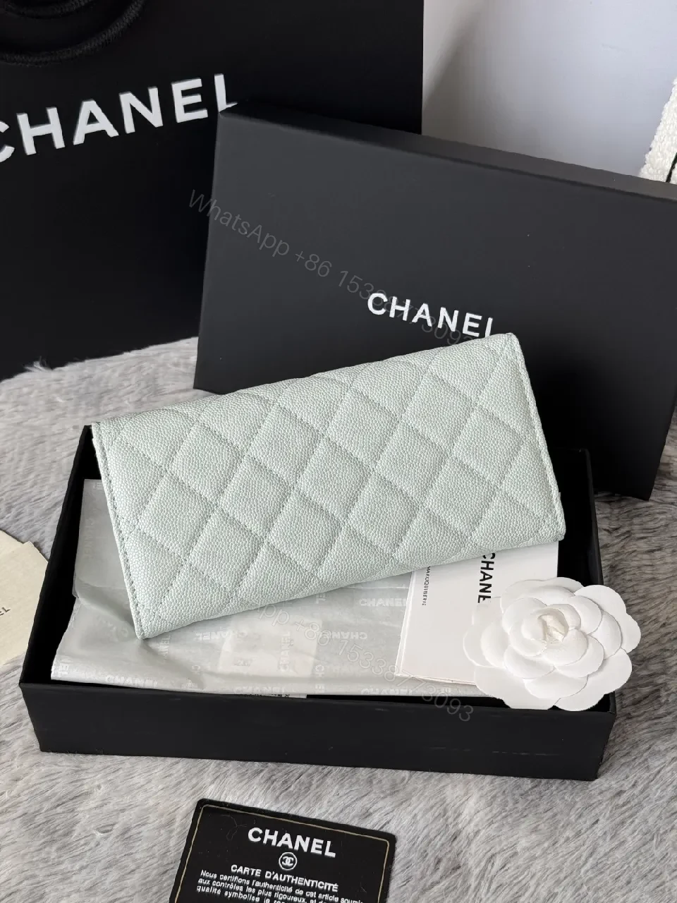 View 5 of Mint Caviar Leather Wallet: Quilted, Bi-Fold, Subtle Shine