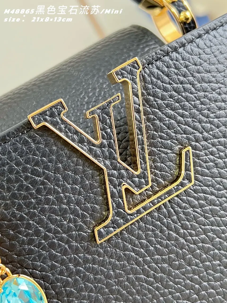 View 3 of Luxe Crossbody Bag: Gold-Accent Charm, Pebbled Leather, Compact Luxe
