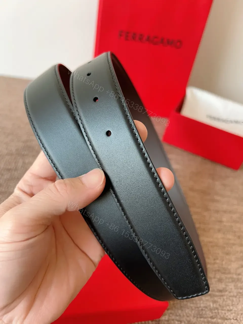 View 7 of Elegant Black Leather Belt with Gold Hardware