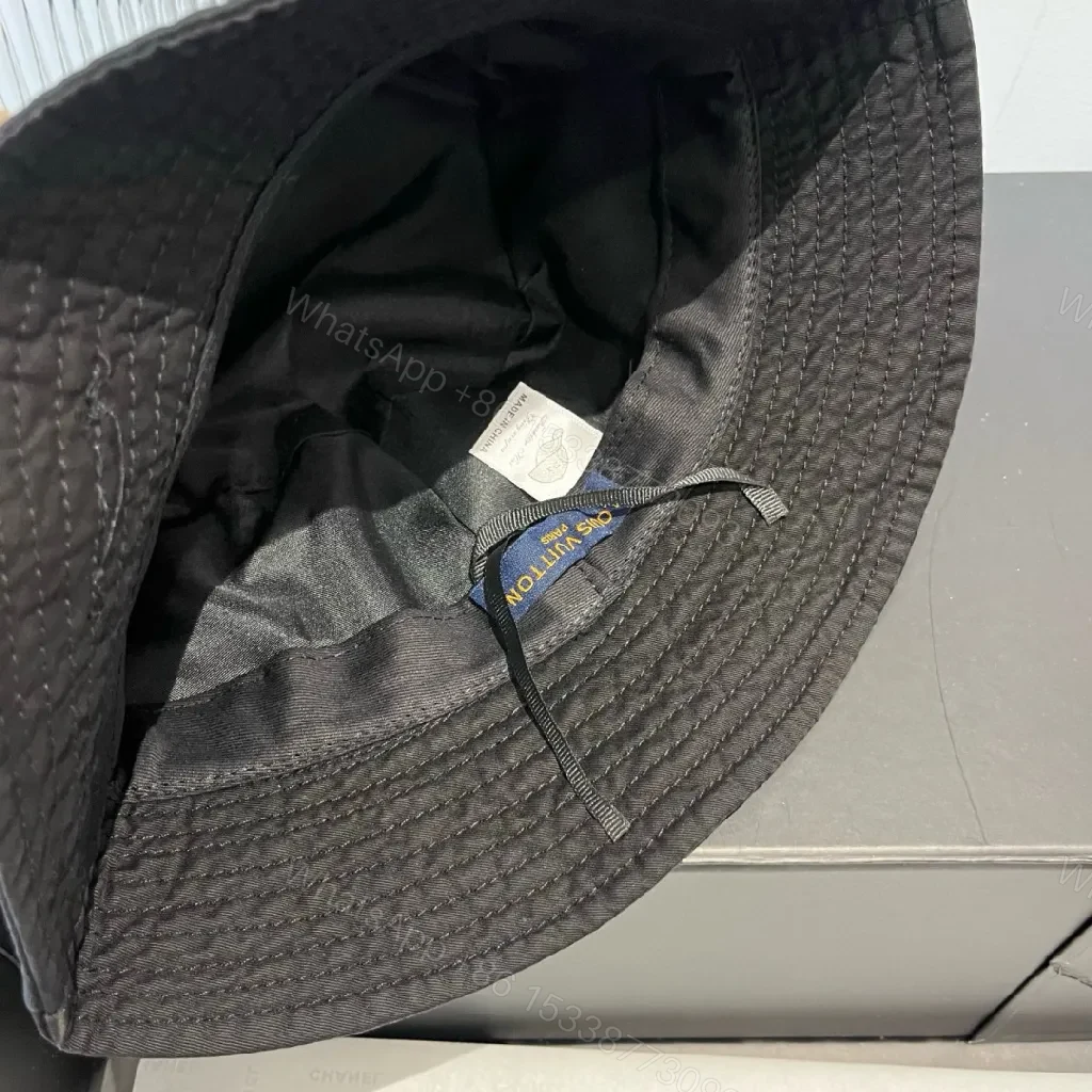 View 3 of Black Nylon Bucket Hat Minimalist Logo Embroidery Hat