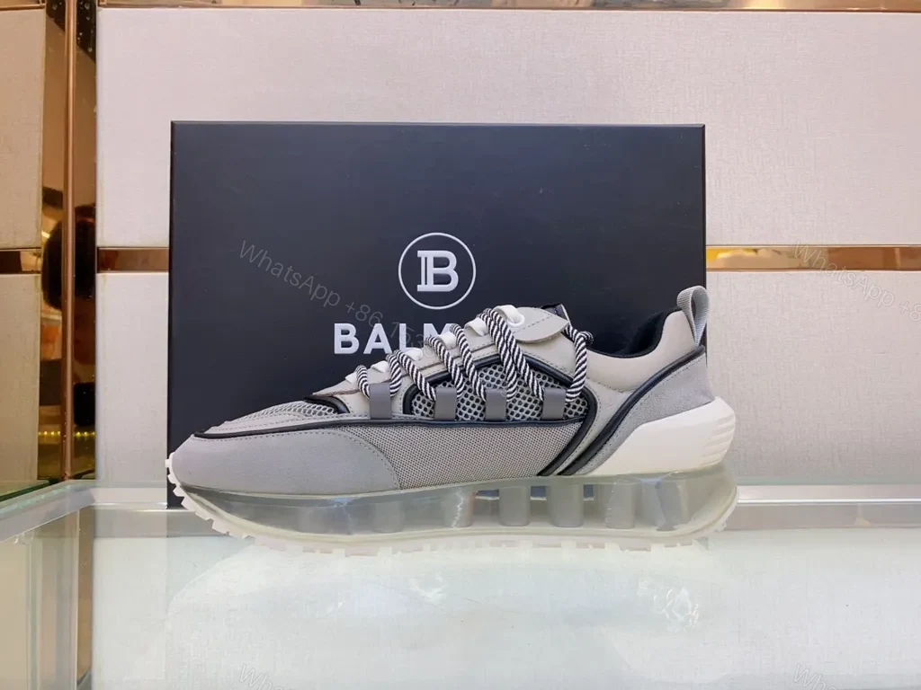 View 9 of Grey Knit Balmain Luxury Sneaker - Breathable, All-Day Comfort