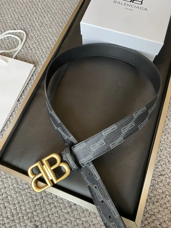 View 6 of Monogram Belt with Bold Gold Buckle - Luxury Jacquard Style Belt