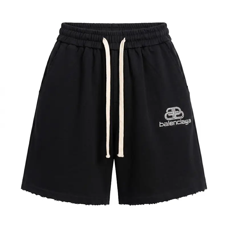Black Cotton Drawstring Shorts - Balenciaga Logo Design — view 1