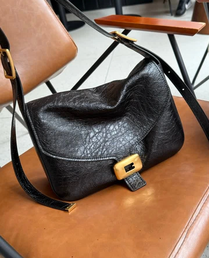 View 5 of Balenciaga Replica Clicca Medium Black Leather Shoulder Bag