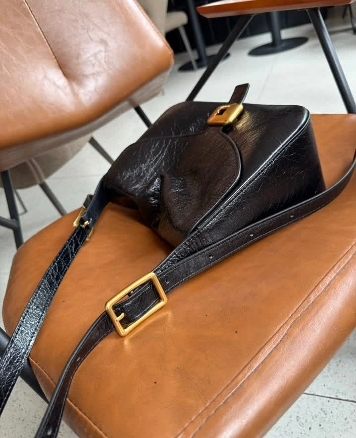 View 6 of Balenciaga Replica Clicca Medium Black Leather Shoulder Bag