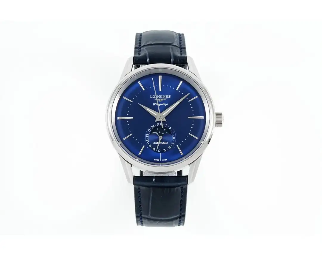 Longines Classic Flagship Blue Dial Moon Phase Automatic Watch with Leather Strap — view 1
