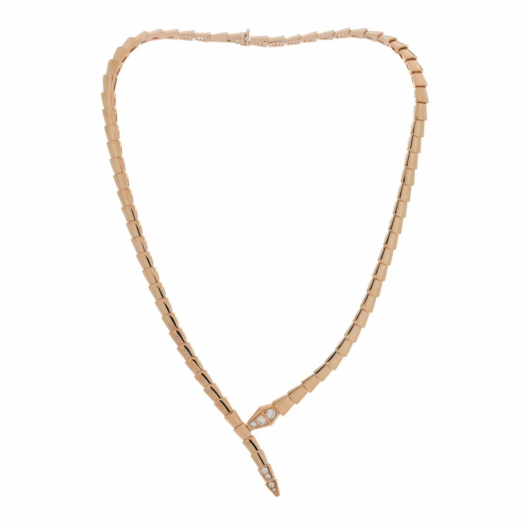 18K Rose Gold Bulgari Serpenti Viper Necklace with Diamonds — view 1