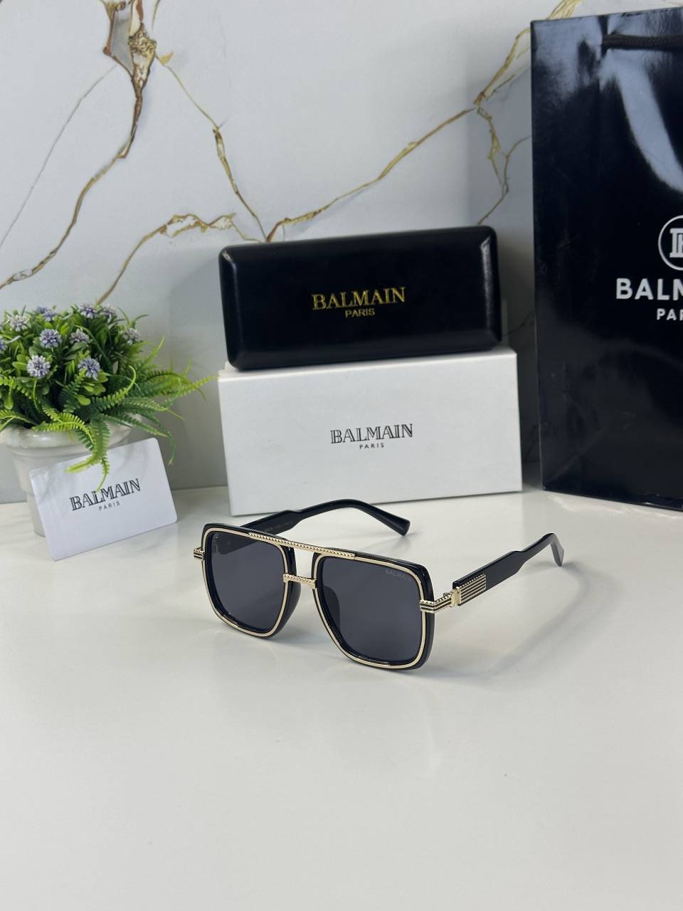 First Copy Balmain Aviator Black Sunglasses Grey Lens Unisex UV Protection — view 1