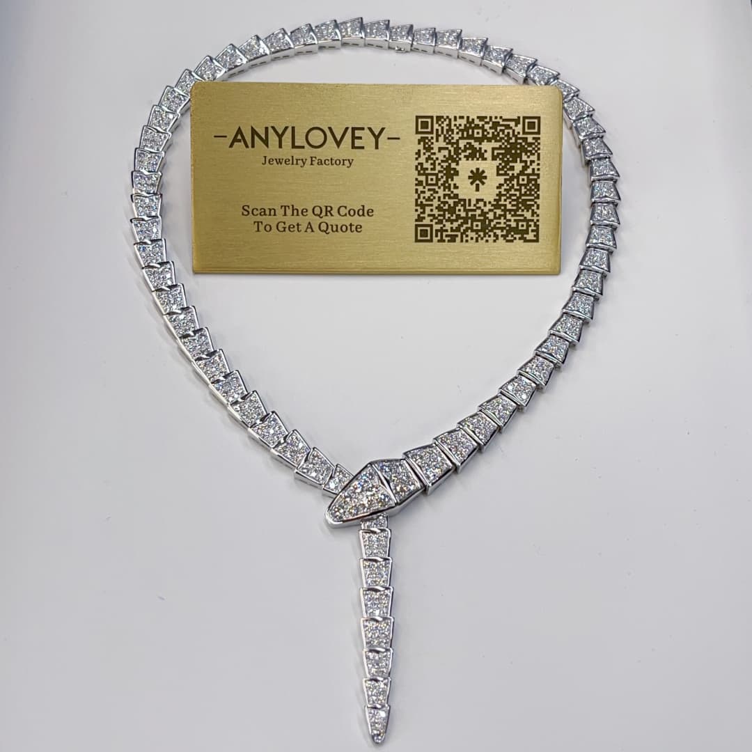 18K White Gold Bvlgari Serpenti Viper Necklace Pave Diamonds 348165 — view 1