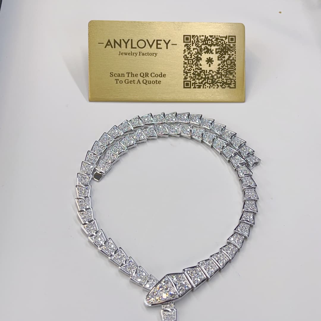 View 6 of 18K White Gold Bvlgari Serpenti Viper Necklace Pave Diamonds 348165