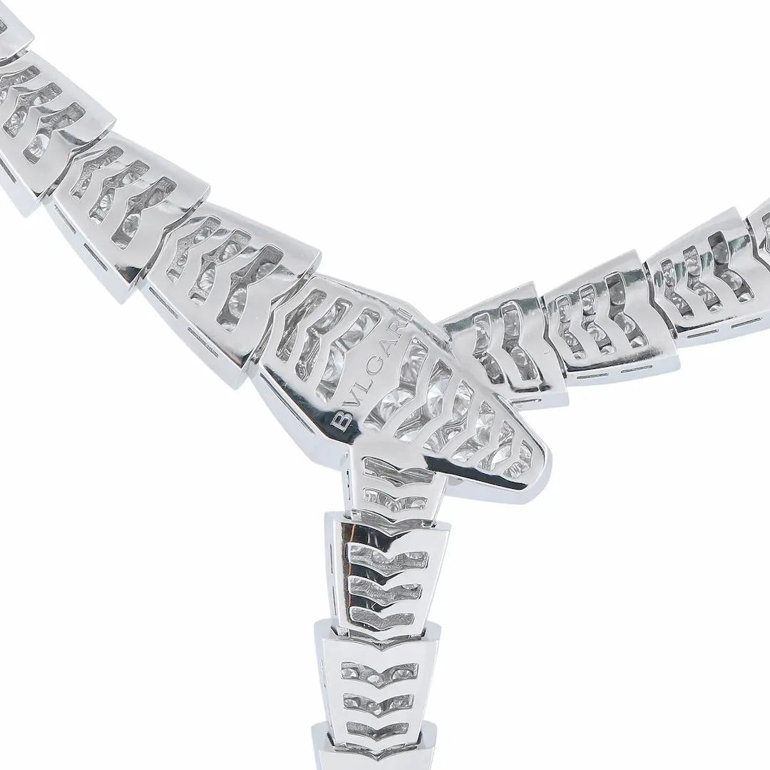 View 5 of 18k White Gold Bulgari Serpenti Full Pave Diamonds Necklace