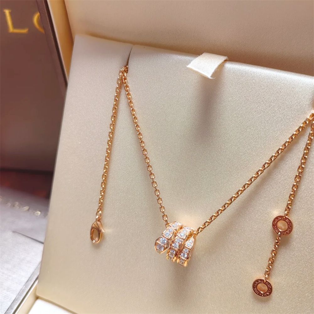 18K Rose Gold Bvlgari Serpenti Viper Spiral Necklace Pave Diamonds 357795 — view 1